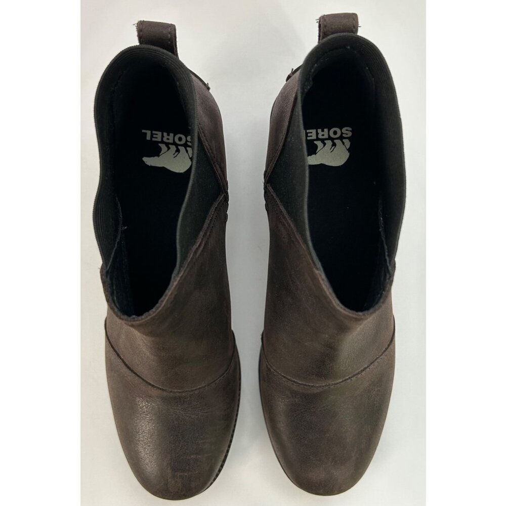 Sorel Cate Chelsea Boots 7.5 Leather Block Heel Brown Fashion Waterproof - Picture 7 of 8